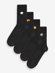 Coffee Embroidered Motif Ankle Socks 4 Pack - Image 1 of 6
