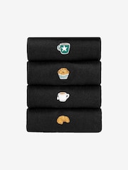 Coffee Embroidered Motif Ankle Socks 4 Pack - Image 2 of 6