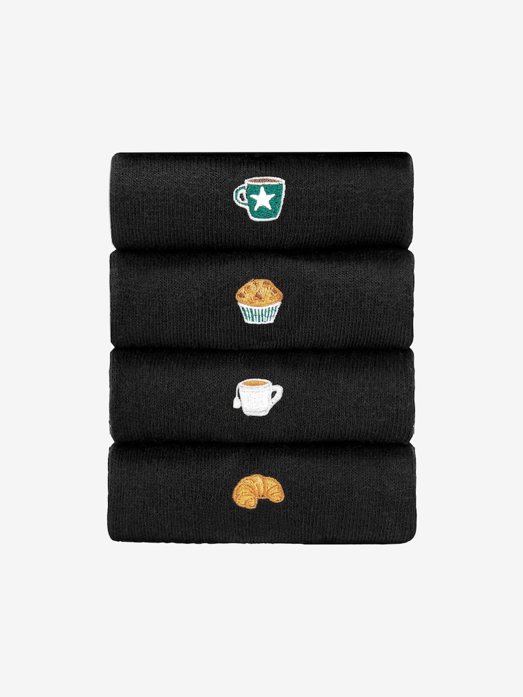Coffee Embroidered Motif Ankle Socks 4 Pack - Image 2 of 6