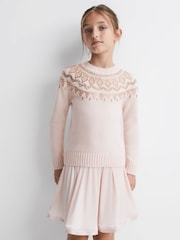 Reiss Soft Pink Bella Junior Wool Blend Embellished Crew Neck Jumper - Image 1 of 6