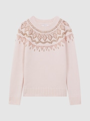 Reiss Soft Pink Bella Junior Wool Blend Embellished Crew Neck Jumper - Image 2 of 6