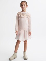 Reiss Soft Pink Bella Junior Wool Blend Embellished Crew Neck Jumper - Image 4 of 6