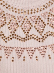 Reiss Soft Pink Bella Junior Wool Blend Embellished Crew Neck Jumper - Image 6 of 6