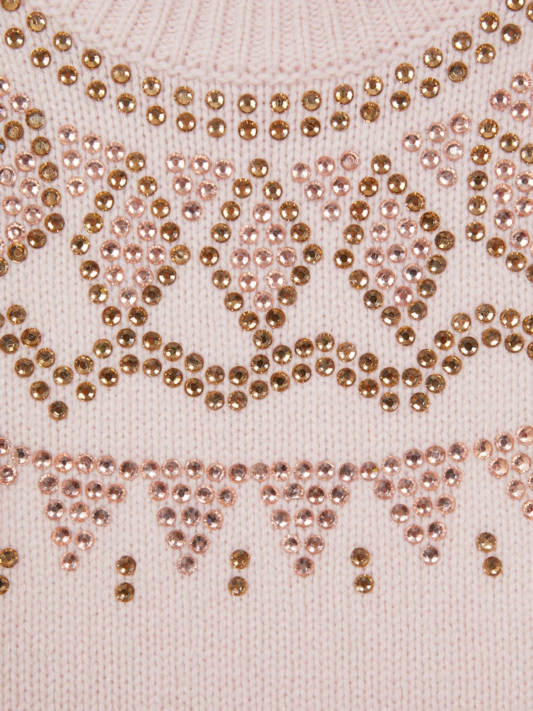 Reiss Soft Pink Bella Junior Wool Blend Embellished Crew Neck Jumper - Image 6 of 6