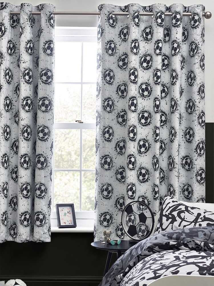 White/Black Football Eyelet Curtains - Image 1 of 4