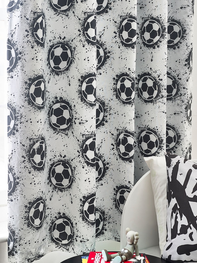 White/Black Football Eyelet Curtains - Image 3 of 4