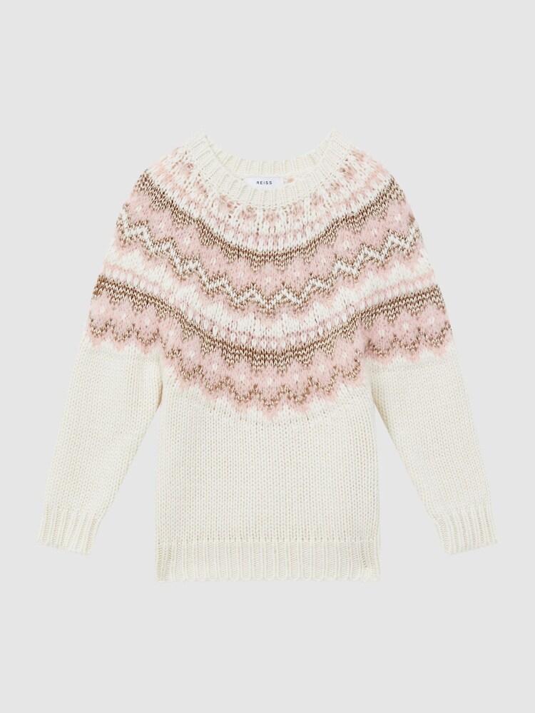 Reiss Pink Blythe Junior Fairisle Pattern Knitted Jumper - Image 2 of 5 Reiss Pink Blythe Junior Fairisle Pattern Knitted Jumper - Image 2 of 5