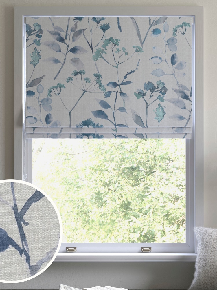 Blue Ready Made Blackout Isla Floral Print Roman Blinds - Image 1 of 8