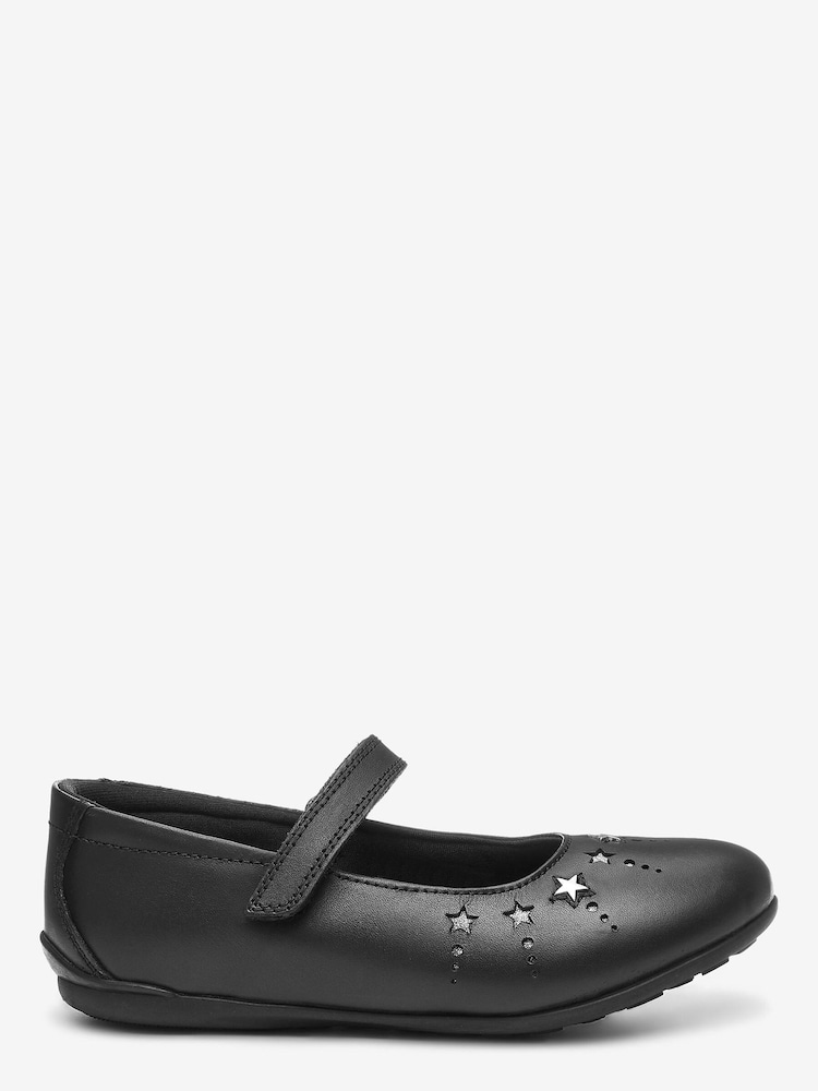 Black Leather Narrow Fit (E) Star Mary Janes Shoes - Image 1 of 5