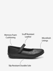 Black Leather Narrow Fit (E) Star Mary Janes Shoes - Image 5 of 5