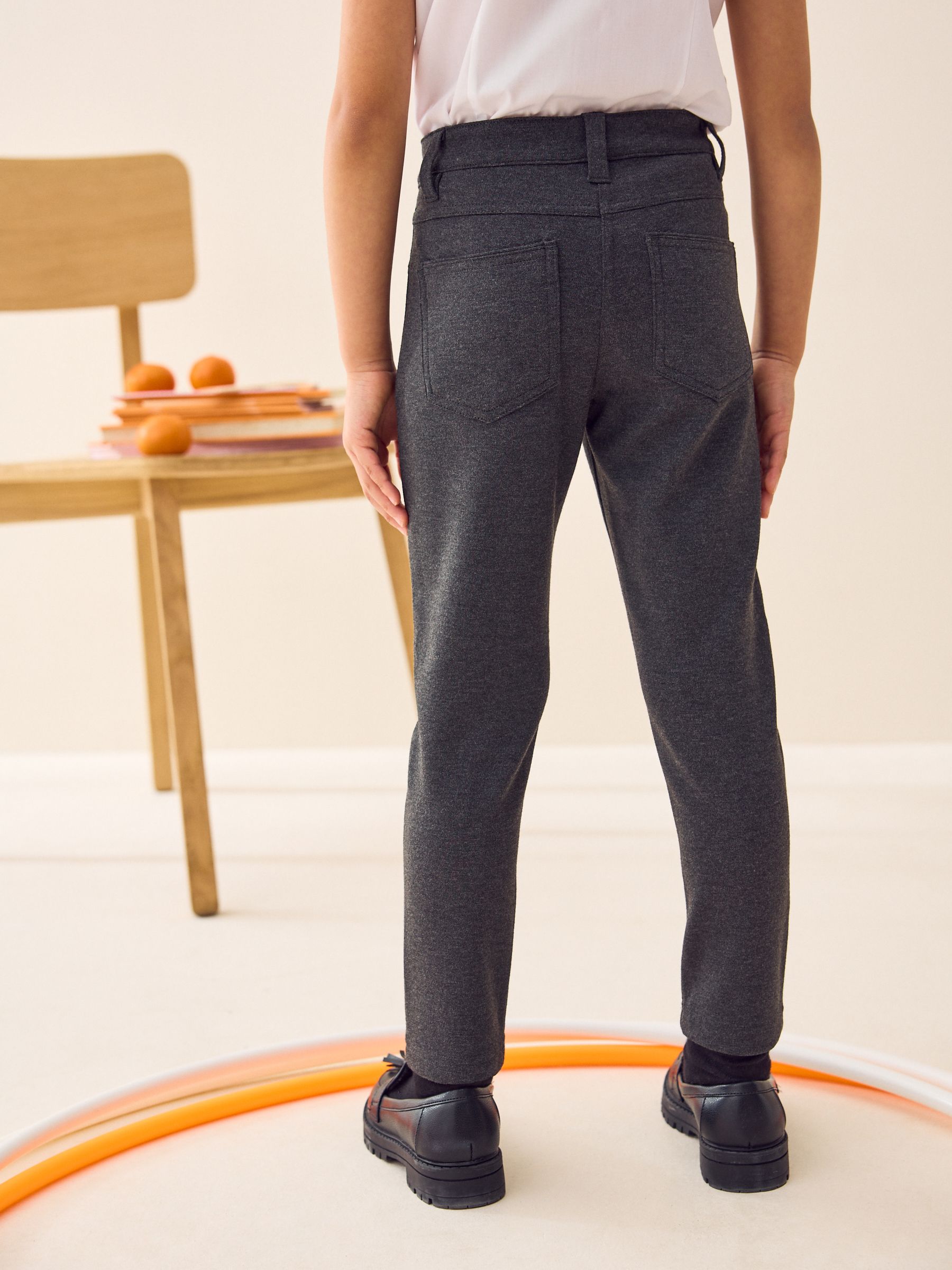 Buy Grey Regular Length Jersey Stretch Skinny School Trousers (3