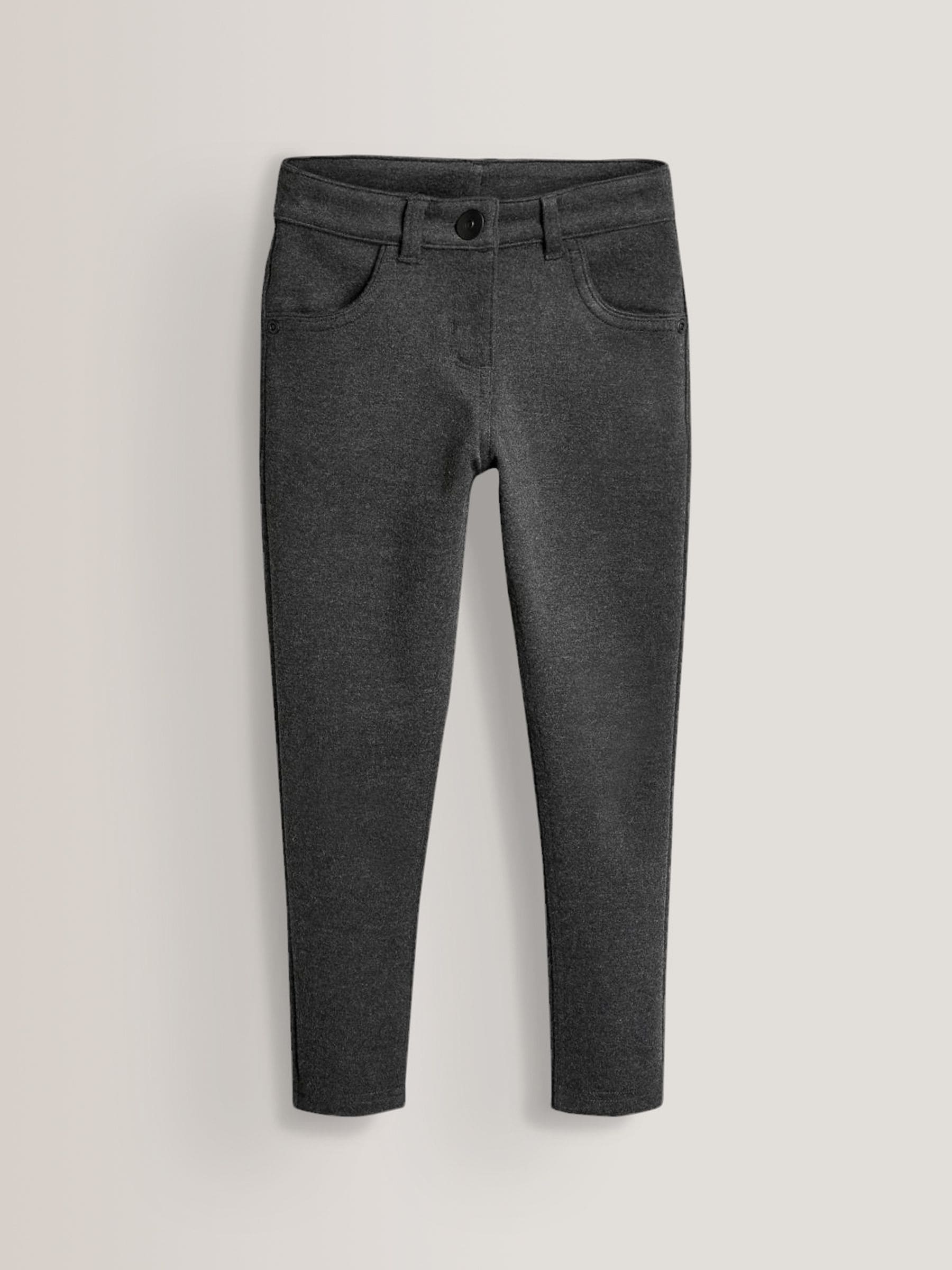 Buy Grey Regular Length Jersey Stretch Skinny School Trousers (3