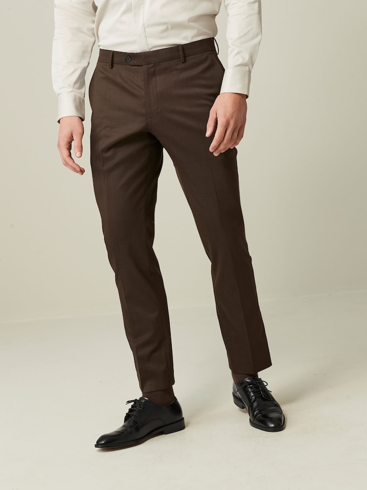 Brown Slim Fit Wool Blend Suit Trousers - Image 1 of 10