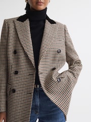Reiss Multi Cici Wool Dogtooth Double Breasted Blazer - Image 1 of 5