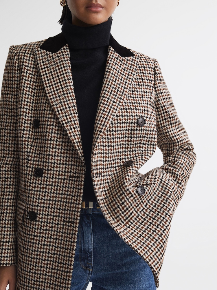 Reiss Multi Cici Wool Dogtooth Double Breasted Blazer - Image 1 of 5