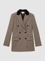Reiss Multi Cici Wool Dogtooth Double Breasted Blazer - Image 2 of 5