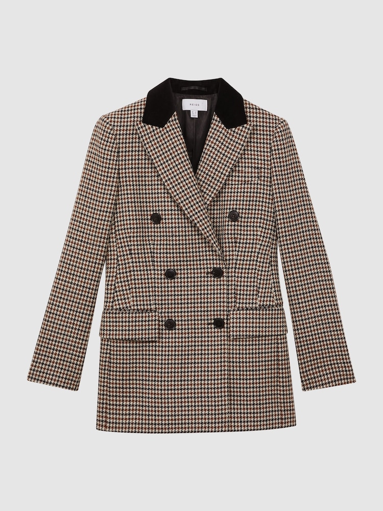 Reiss Multi Cici Wool Dogtooth Double Breasted Blazer - Image 2 of 5