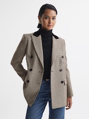 Reiss Multi Cici Wool Dogtooth Double Breasted Blazer - Image 4 of 5
