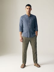Blue Grandad Collar Linen Blend Long Sleeve Shirt - Image 2 of 6