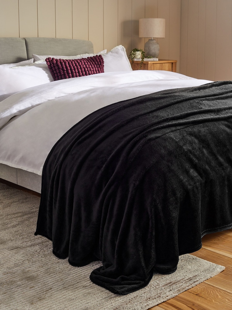 Black Plush Fleece Throw - Image 1 of 4 Black Plush Fleece Throw - Image 1 of 4