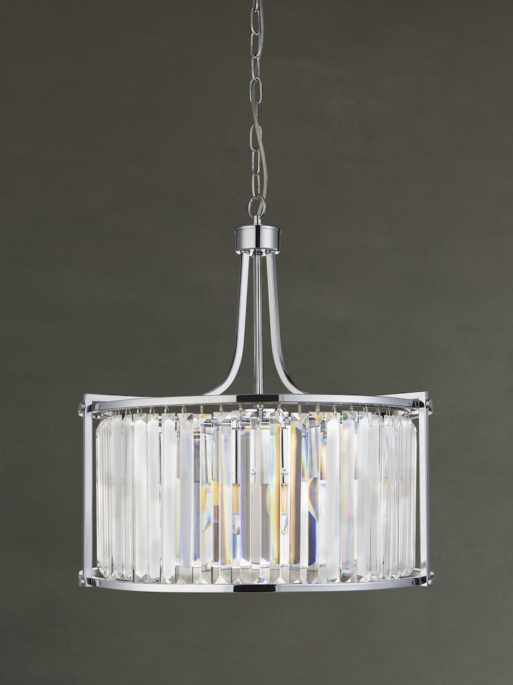 Searchlight Chrome Mystic 5 Light Drum Ceiling Light Pendant - Image 2 of 3 Searchlight Chrome Mystic 5 Light Drum Ceiling Light Pendant - Image 2 of 3