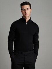 Reiss Black Blackhall Merino Wool Half-Zip Funnel Neck Jumper - Image 1 of 7