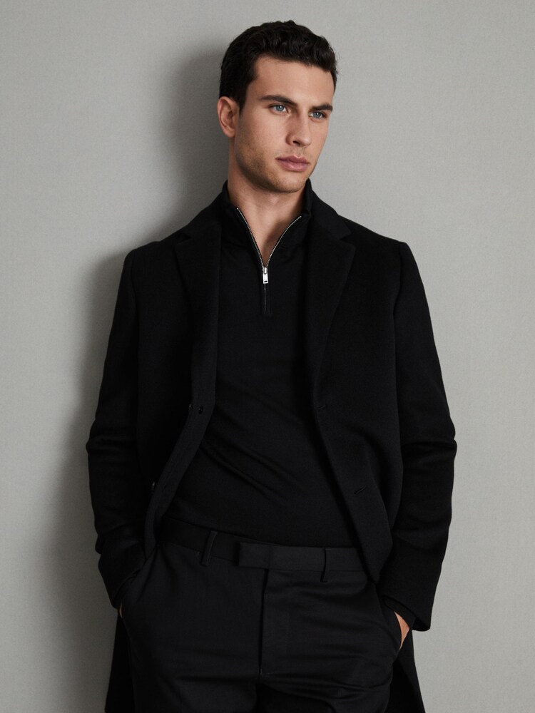 Reiss Black Blackhall Merino Wool Half-Zip Funnel Neck Jumper - Image 7 of 7