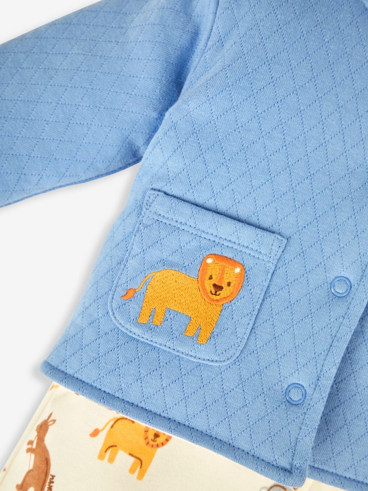 JoJo Maman Bébé Blue 2-Piece Safari Sleepsuit & Jacket Set - Image 5 of 6