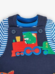 JoJo Maman Bébé Navy 2-Piece Dino Train Appliqué Dungarees & Top Set - Image 3 of 5