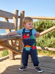 JoJo Maman Bébé Navy 2-Piece Dino Train Appliqué Dungarees & Top Set - Image 5 of 5