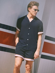 Reiss Navy/Tobacco Baller Reiss | Ché Elasticated Waist Contrast Swim Shorts - Image 1 of 6