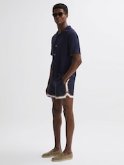 Reiss Navy/Tobacco Baller Reiss | Ché Elasticated Waist Contrast Swim Shorts - Image 3 of 6