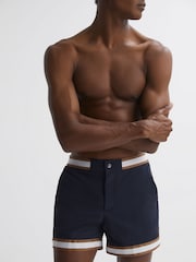 Reiss Navy/Tobacco Baller Reiss | Ché Elasticated Waist Contrast Swim Shorts - Image 4 of 6