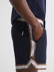 Reiss Navy/Tobacco Baller Reiss | Ché Elasticated Waist Contrast Swim Shorts - Image 5 of 6