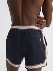Reiss Navy/Tobacco Baller Reiss | Ché Elasticated Waist Contrast Swim Shorts - Image 6 of 6