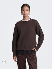 ONLY Brown Lace Mix Round Neck Pullover Jumper - Image 1 of 6