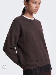 ONLY Brown Lace Mix Round Neck Pullover Jumper - Image 2 of 6