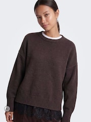 ONLY Brown Lace Mix Round Neck Pullover Jumper - Image 3 of 6