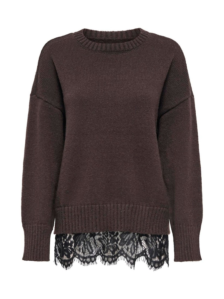 ONLY Brown Lace Mix Round Neck Pullover Jumper - Image 6 of 6 ONLY Brown Lace Mix Round Neck Pullover Jumper - Image 6 of 6