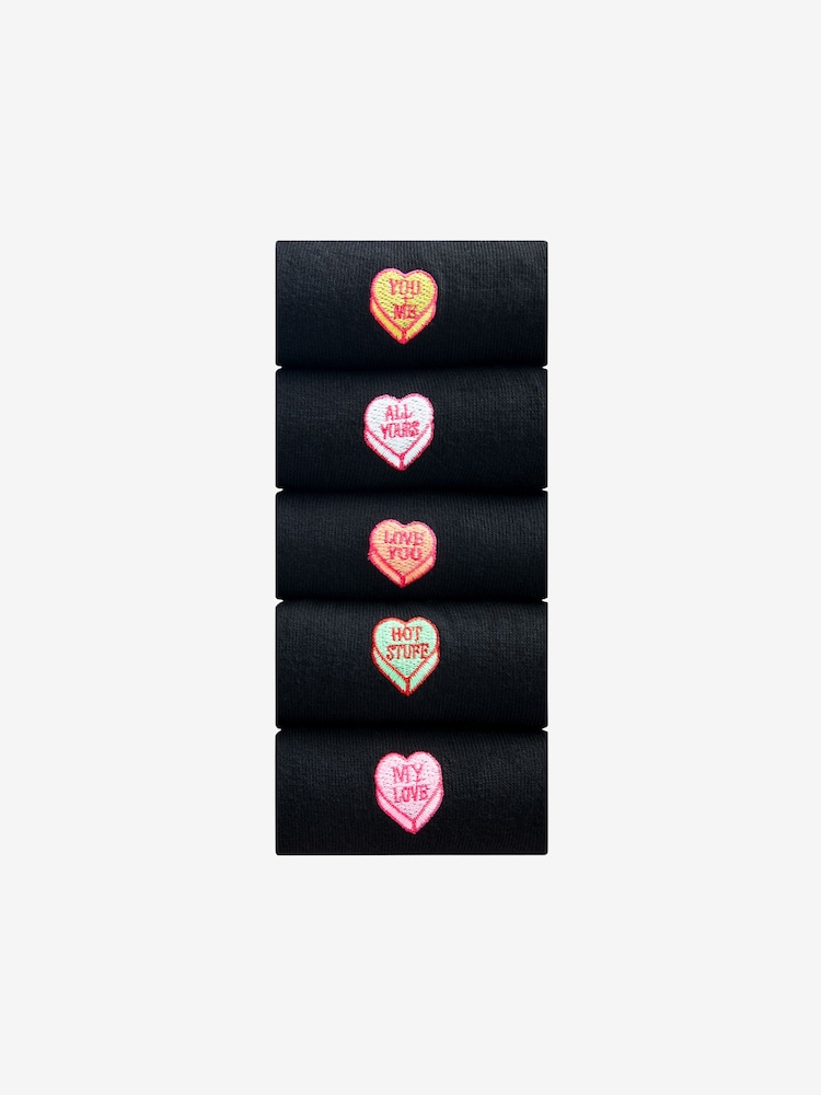Black Valentine's Day Fun Embroidered Socks 5 Pack - Image 1 of 6