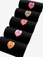 Black Valentine's Day Fun Embroidered Socks 5 Pack - Image 6 of 6