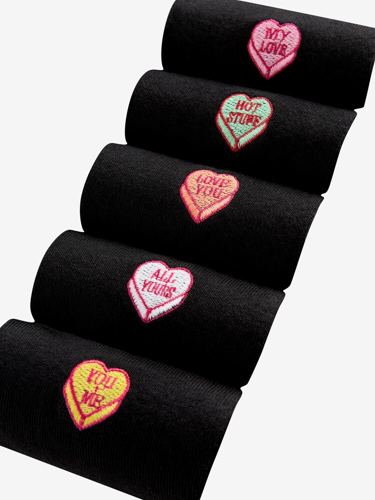 Black Valentine's Day Fun Embroidered Socks 5 Pack - Image 6 of 6