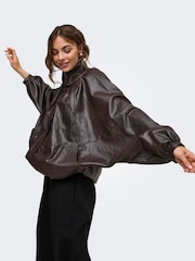ONLY Brown Faux Leather Balloon Jacket - Image 2 of 7