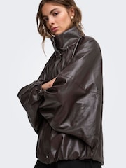 ONLY Brown Faux Leather Balloon Jacket - Image 3 of 7