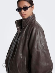 ONLY Brown Faux Leather Balloon Jacket - Image 4 of 7