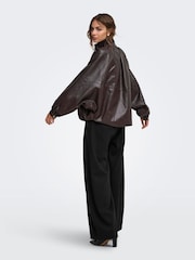 ONLY Brown Faux Leather Balloon Jacket - Image 5 of 7