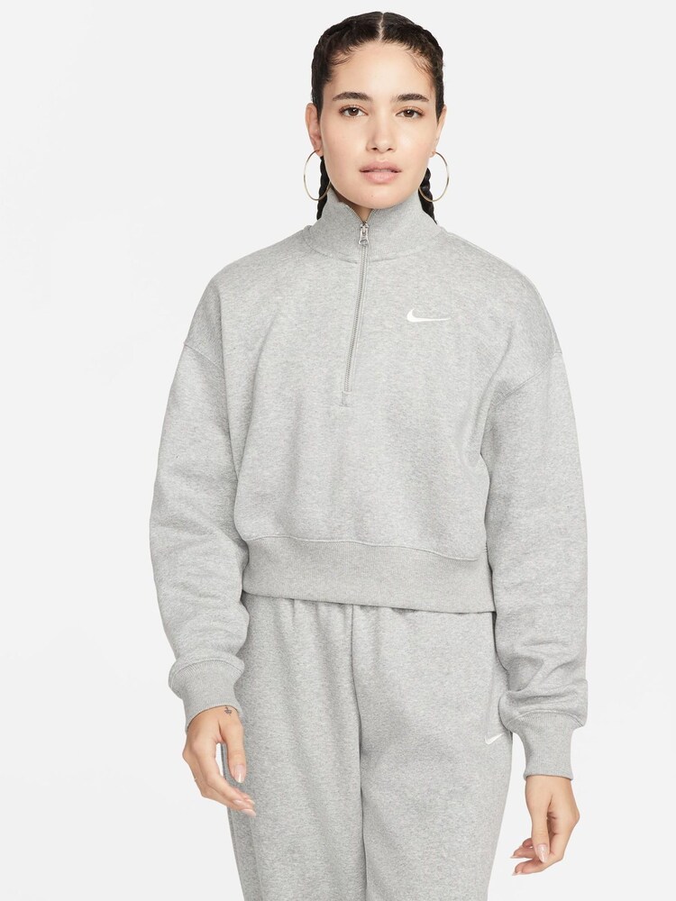 Nike Dark Grey Heather Sportswear Phoenix Fleece Oversized 1/2-Zip Crop Sweatshirt - Image 1 of 7