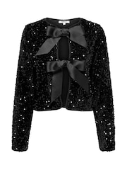 Черный - ONLY Sequin Bow Long Sleeve Reversible Top - Изображение 5 6