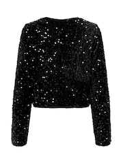 Черный - ONLY Sequin Bow Long Sleeve Reversible Top - Изображение 6 6