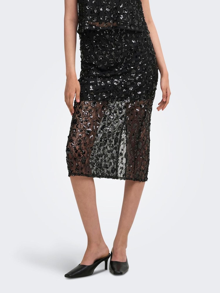 ONLY Sequin Lace Midi Skirt - Imagem 1 de 6
